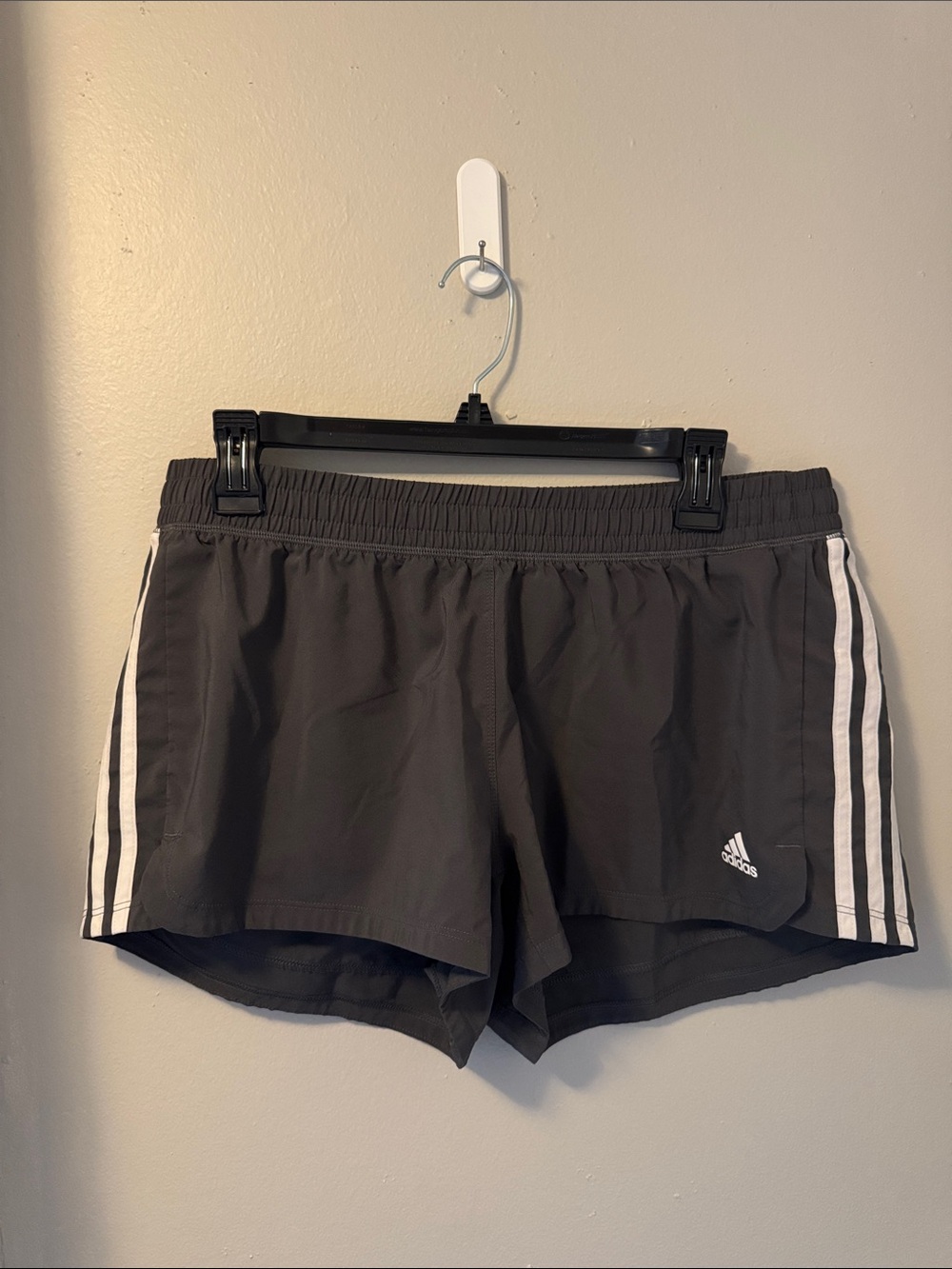 Adidas Women's Gray Athletic Shorts with White 3-Stripes